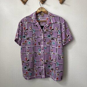 Vtg Notations purple faux tank button short sleeve shirt abstract grandmacore M